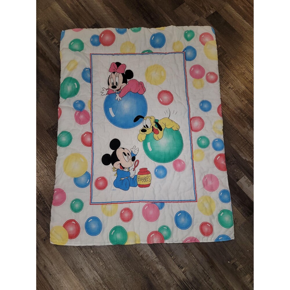 Vintage Disney Mickey Minnie Pluto Baby Crib Comforter 1980s